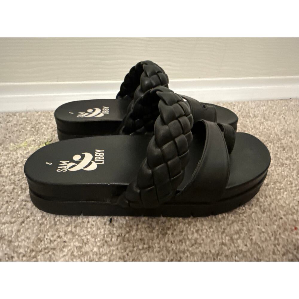 Sam & Libby Adelia Womens Black Footbed Sandals Double Strap Slides, sz 8 - Picture 4 of 9